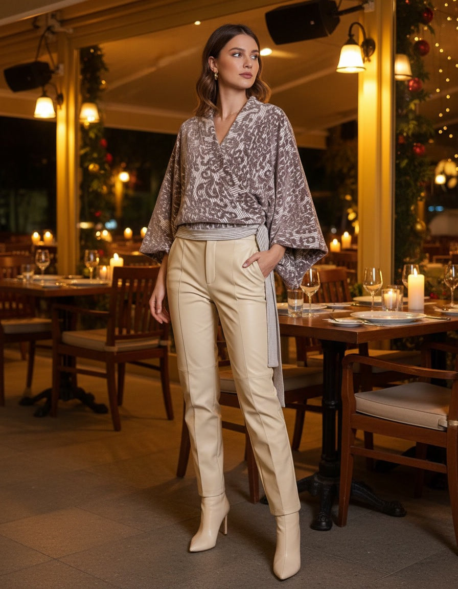 Desenli Kruvaze Bluz